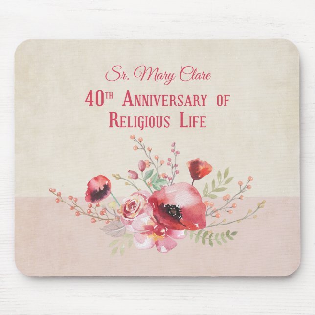 Personalize, 40th Anniversary Nun, Pink and Mouse Mat (Front)