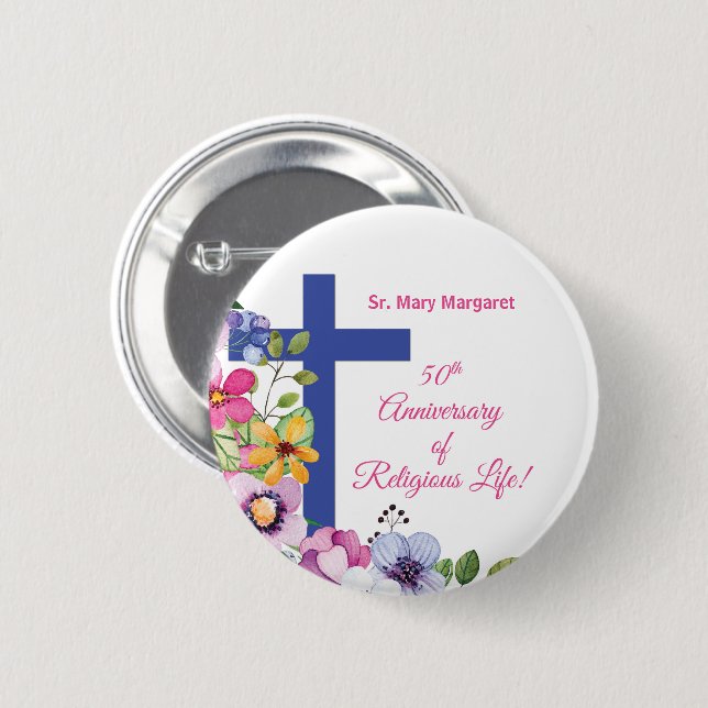 Personalize, 50th Anniversary Nun Religious Life 6 Cm Round Badge (Front & Back)