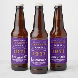 Personalize 50th Birthday Born 1971 Vintage Purple Beer Bottle Label
