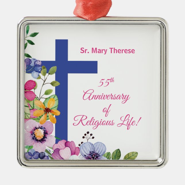Personalize, 55th Anniversary Nun Religious Life Metal Tree Decoration (Front)