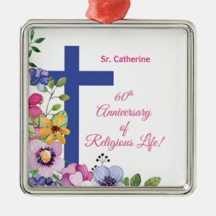 Personalize, 60th Anniversary Nun Religious Life Metal Tree Decoration