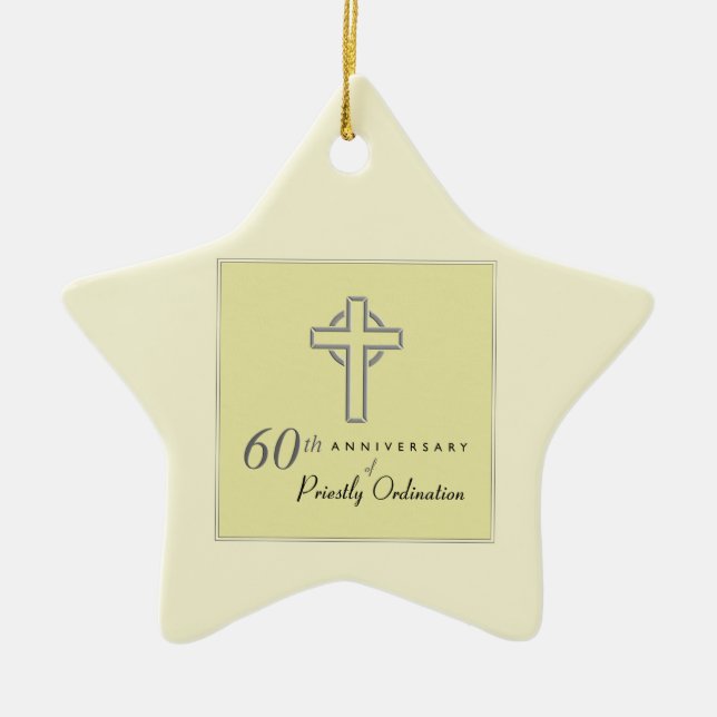 Personalize, 60th Anniversary of Priest Embossed Ceramic Tree Decoration (Front)