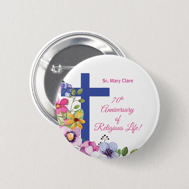 Personalize, 70th Anniversary Nun Religious Life 6 Cm Round Badge (Front & Back)