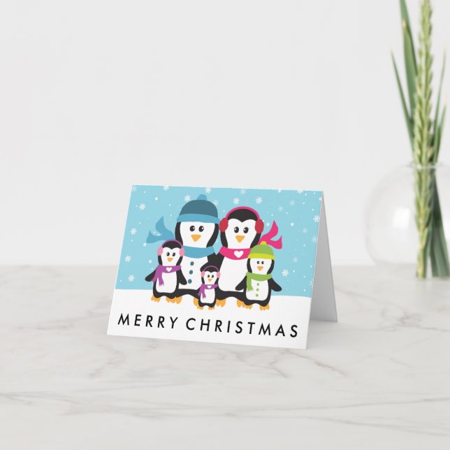 Personalize A Penguin Family Christmas Holiday Card (Front)