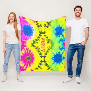 PERSONALIZE ABSTRACT DESIGN TIE-DYE FLEECE BLANKET