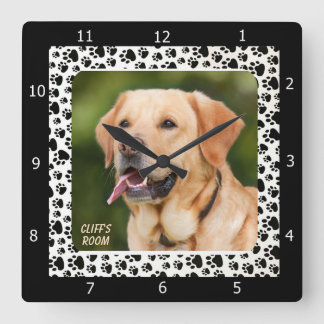 PERSONALIZE ADD PETS PHOTO SQUARE WALL CLOCK