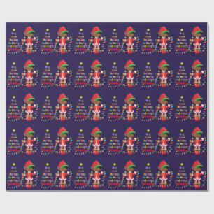 Personalize African American Boy Elf Wrapping Paper
