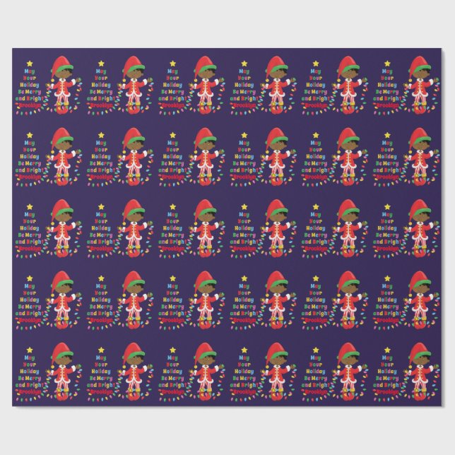 Personalize African American Boy Elf Wrapping Paper (Flat)