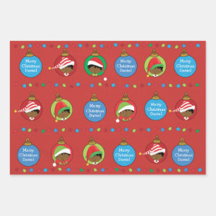 Personalize African American Boy Elf Wrapping Paper Sheet