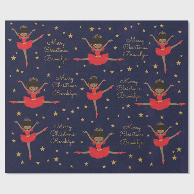 Personalize African American Christmas Ballerina Wrapping Paper (Flat)