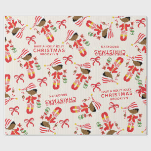 Personalize African American Christmas Elf Wrapping Paper