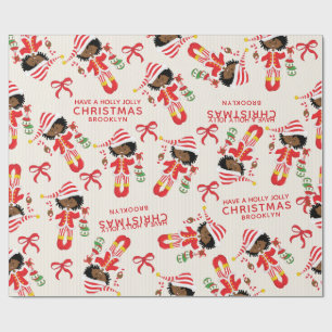 Personalize African American Christmas Girl Elf Wrapping Paper