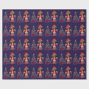 Personalize African American Girl Elf Wrapping Paper