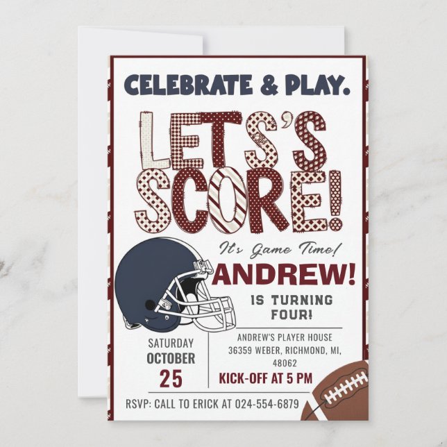 Personalize American FOOTBALL WATCH Party Invitation (Front)
