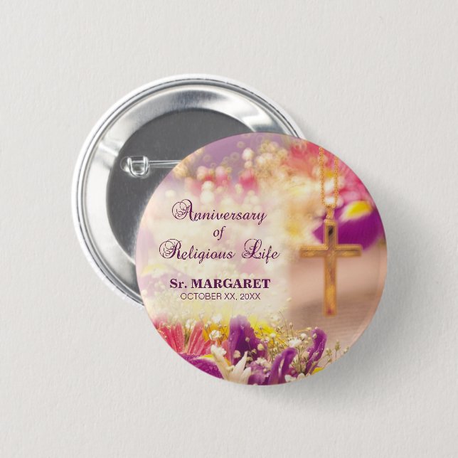 Personalize, Anniversary Religious Life, Nun 6 Cm Round Badge (Front & Back)