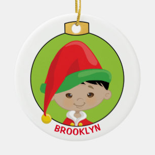 Personalize Asian Boy Elf Ceramic Tree Decoration
