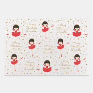 Personalize Asian Christmas Ballerina Wrapping Paper Sheet