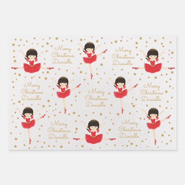 Personalize Asian Christmas Ballerina Wrapping Paper Sheet (Front 3)