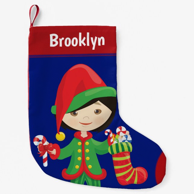 Personalize Asian Girl  Elf Small Christmas Stocking (Front)