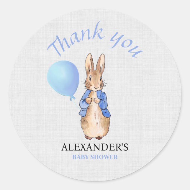 Personalize Baby Shower Name Peter Linen Thank you Classic Round Sticker (Front)