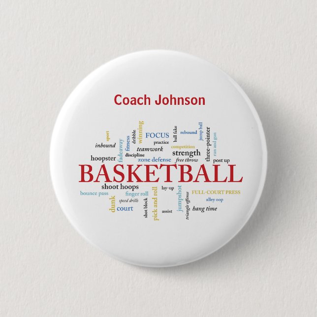 Personalize Basketball Coach Thank You in Words 6 Cm Round Badge (Front)