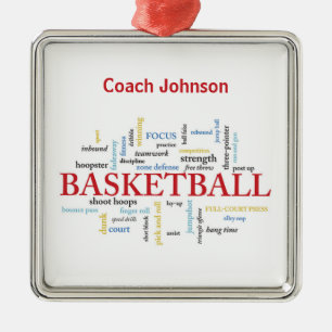 Personalize Basketball Coach Thank You in Words Metal Tree Decoration
