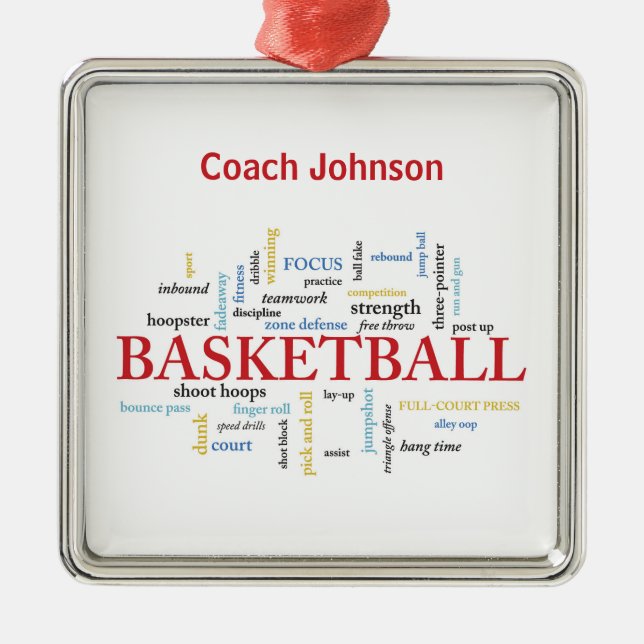Personalize Basketball Coach Thank You in Words Metal Tree Decoration (Front)