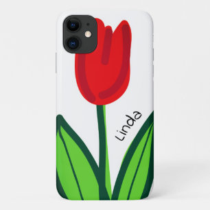 Personalize beautiful red tulip flower drawing iPhone 11 case