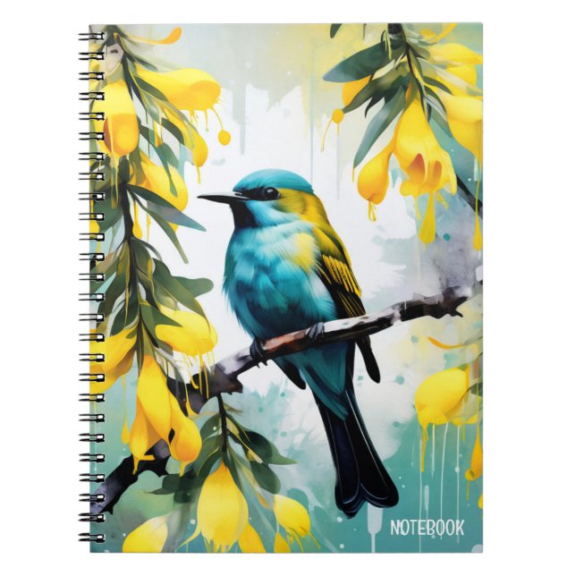 PERSONALIZE: Bird + Yellow Flowers | Notebook (Front)
