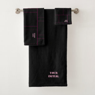 Personalize Black And Hot Pink Pin Stripe  Bath Towel Set