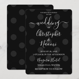 PERSONALIZE: Black & Grey Retro Polkadots Invitation