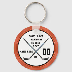 Personalize Black, Orange Cheap Hockey Party Gifts Key Ring