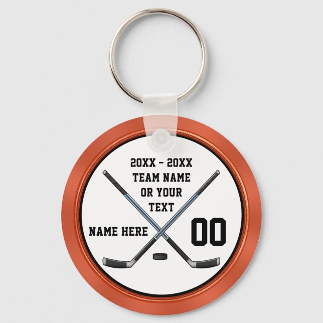 Personalize Black, Orange Cheap Hockey Party Gifts Key Ring (Front)