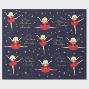 Personalize Blonde Christmas Ballerina Wrapping Paper