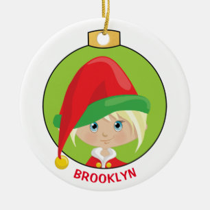 Personalize Blonde Girl Elf Ceramic Tree Decoration