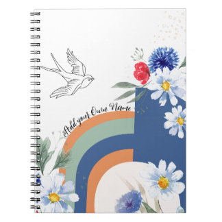 PERSONALIZE BOHO Flowers with Bird Notebook