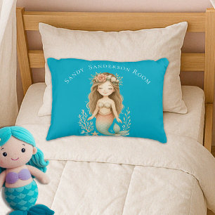 Personalize Boho Girl Mermaid Teal Blue Round Decorative Cushion