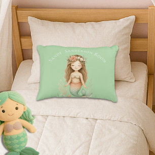 Personalize Boho Girl Mermaid Teal Green Round  Decorative Cushion
