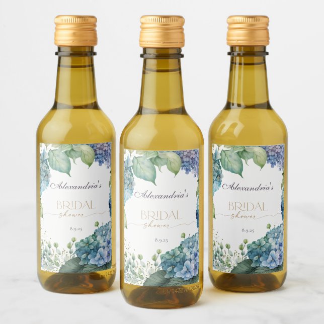 Personalize Bridal Shower Blue Hydrangeas Wine Label (Bottles)