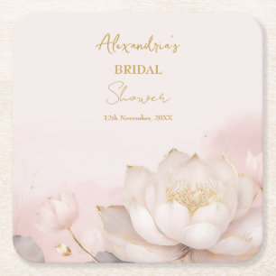 Personalize Bridal Shower Pink Lotus No 8 Square Paper Coaster