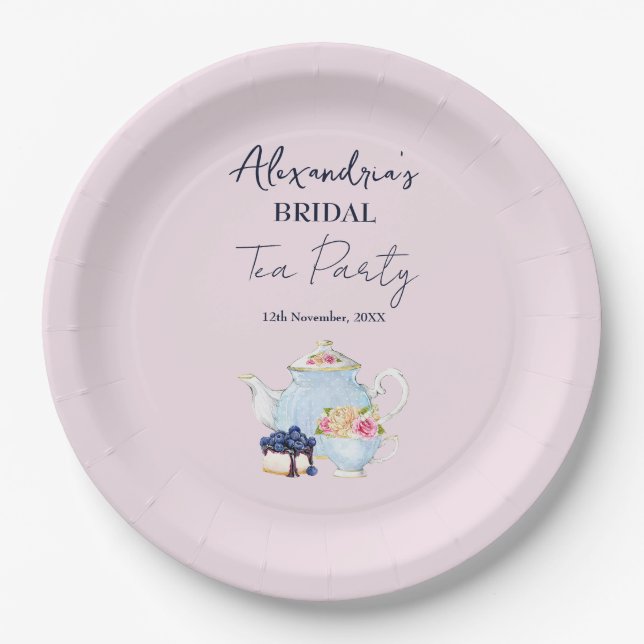 Personalize Bridal Shower Tea Party Paper Plate (Front)