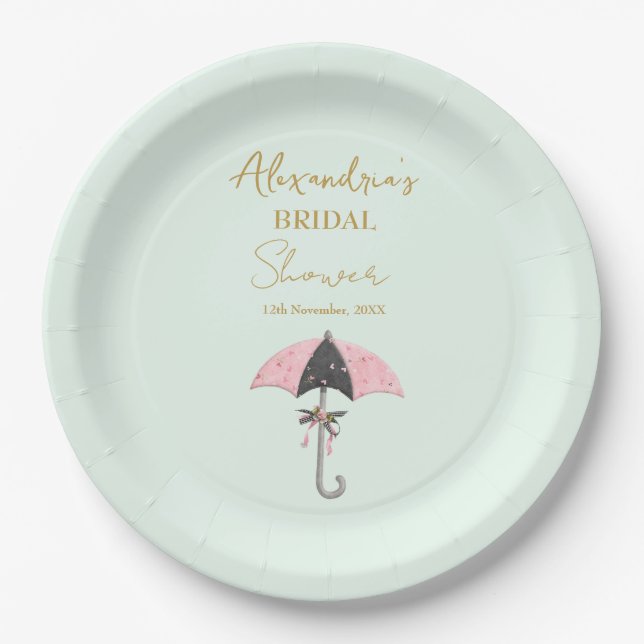 Personalize Bridal Shower Umbrella Paper Plate (Front)