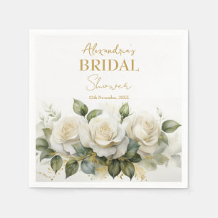 Personalize Bridal Shower White Roses Napkin