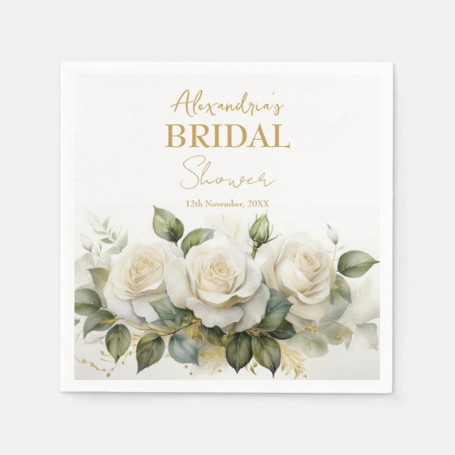 Personalize Bridal Shower White Roses Napkin (Front)