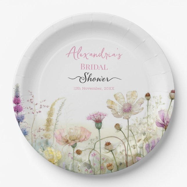 Personalize Bridal Shower Wild flowers  Paper Plate (Front)