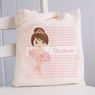 Personalize Brunette Ballerina Two Sided Tote Bag