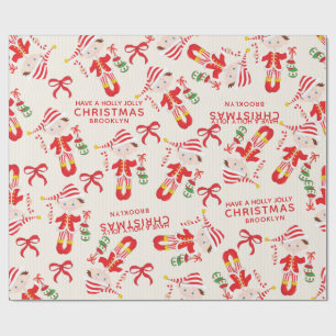 Personalize Brunette Boy Elf Wrapping Paper