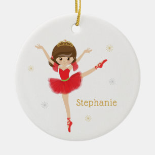 Personalize Brunette Christmas Ballerina Ceramic Tree Decoration