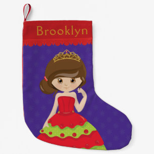 Personalize Brunette Christmas Princess Small Christmas Stocking