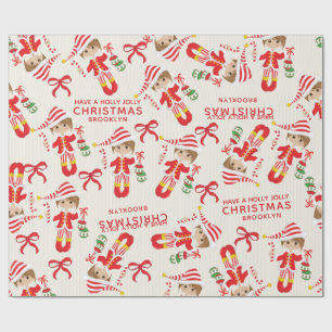 Personalize Brunette Girl Elf Wrapping Paper